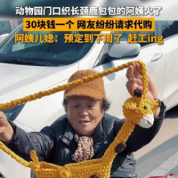 济南动物园门口织长颈鹿包包的阿姨火了